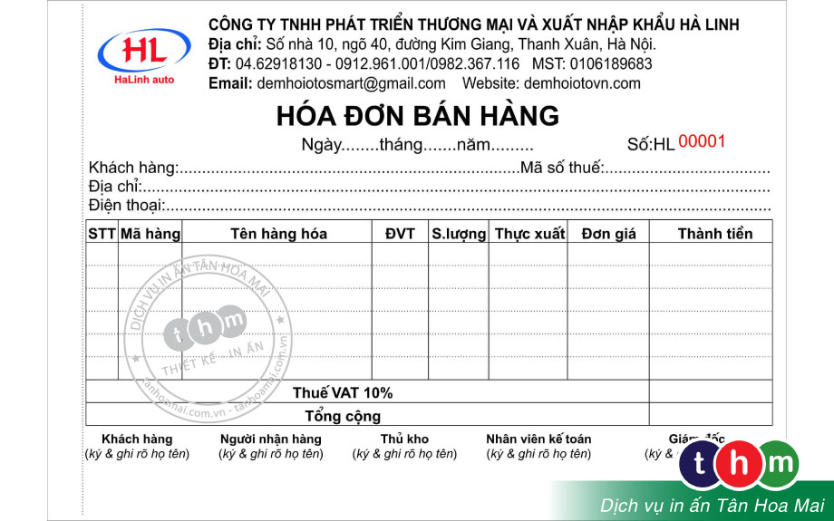In hoá đơn bán lẻ số lượng ít - giá rẻ - theo yêu cầu HCM Tân Hoa Mai