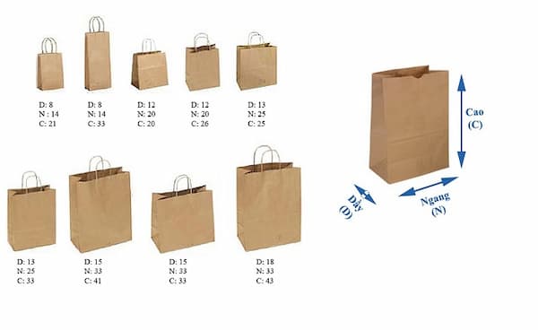 Size của túi giấy đa dạng theo từng sản phẩm cần đựng