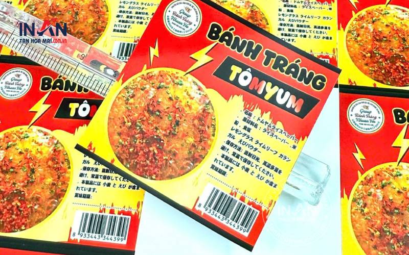 Tem dán quán ăn vặt hình vuông