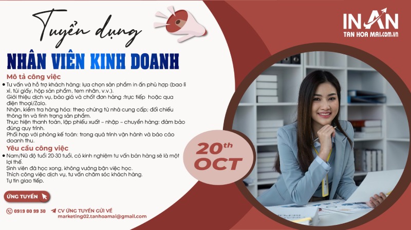 Tuyển nhân viên Sales bán hàng Tân Hoa Mai T10/2025