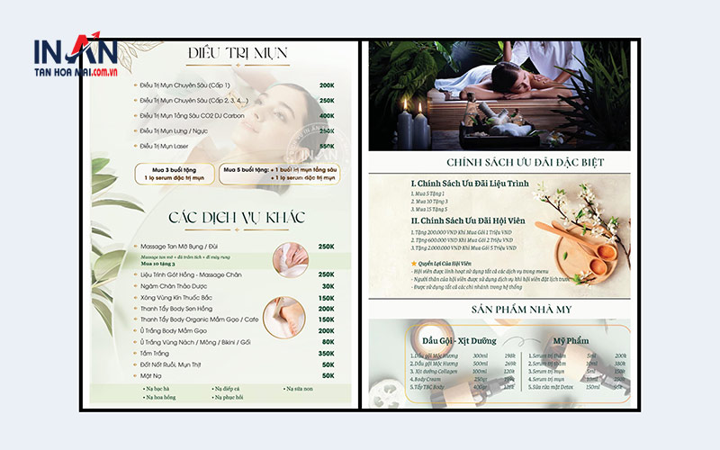 Mẫu Menu Spa đơn Giản