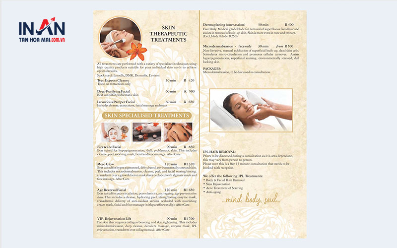 Menu Spa Hiện đại