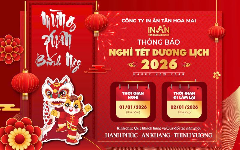 Thông báo Nghỉ Tết Dương Lịch 2026 công ty In Ấn Tân Hoa Mai