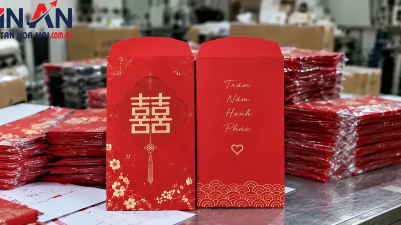 Mẫu bao lì xì cưới chữ Hỷ dùng trong lễ cưới