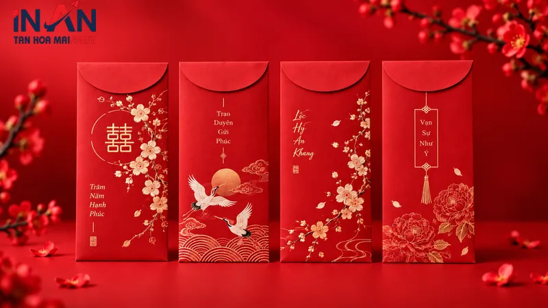 Mẫu bao lì xì màu đỏ dùng tham khảo bố cục tối giản