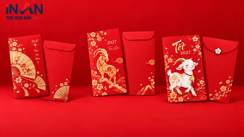Mẫu bao lì xì màu đỏ dùng tham khảo trước khi sản xuất