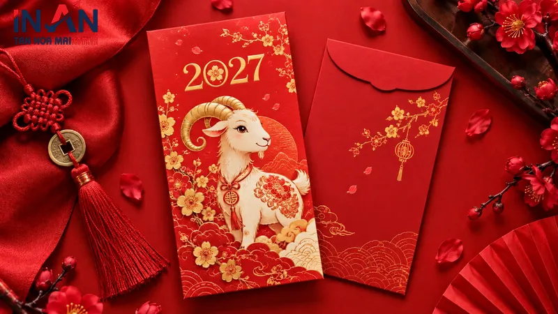 Mẫu phong bao lì xì màu đỏ dùng tham khảo trước khi chọn gia công