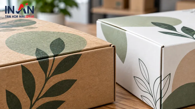 Cận cảnh bề mặt hộp carton sóng có họa tiết nhận diện thương hiệu