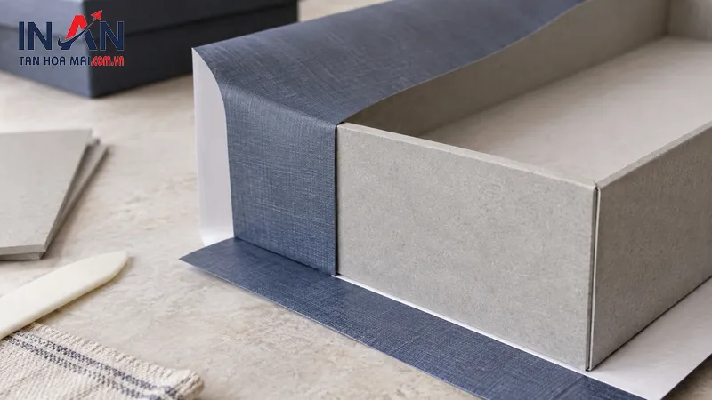 Minh họa lớp giấy bề mặt được bồi lên tấm carton lạnh làm cốt hộp