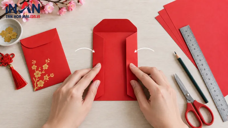 Gấp hai cánh bên để tạo thân bao lì xì