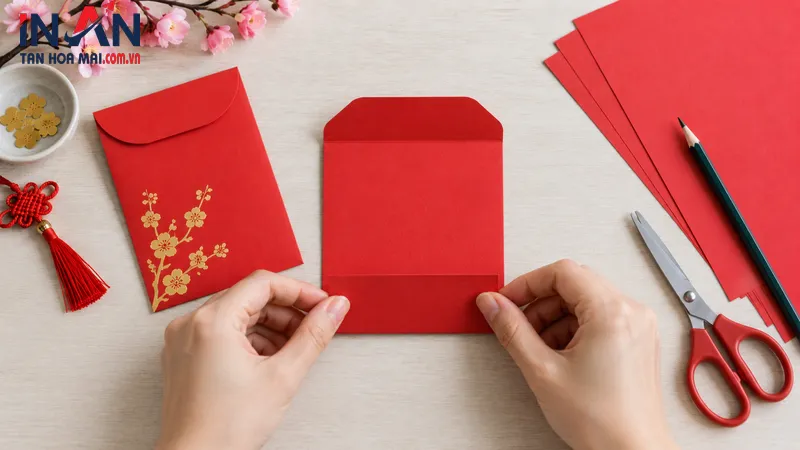 Gấp đáy bao lì xì để tạo túi đựng