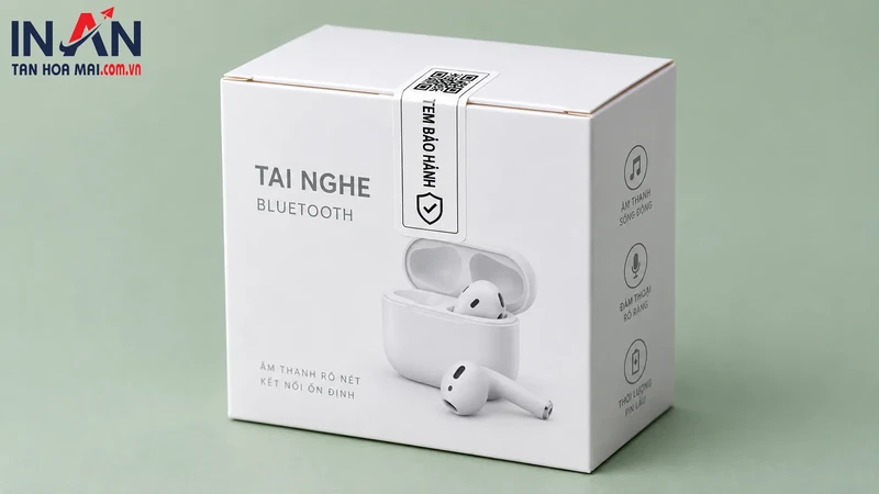 Hộp tai nghe không dây dùng minh họa tem chống giả