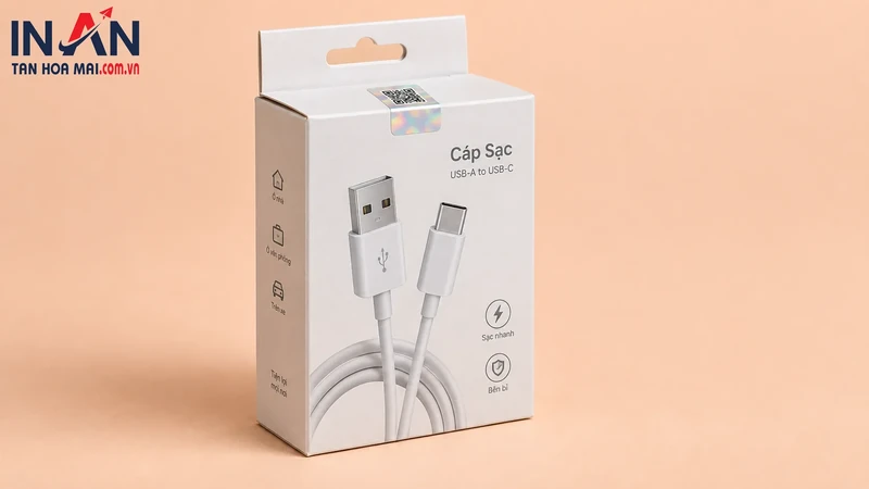 Mẫu hộp cáp sạc dùng minh họa giải pháp chống giả