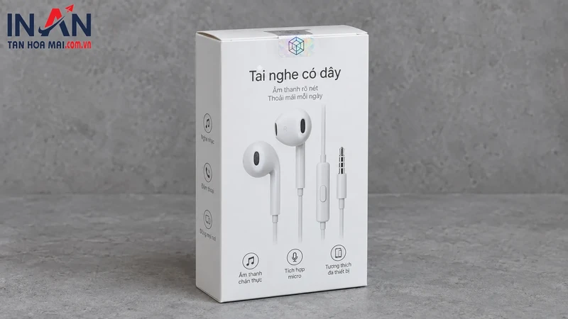 Hộp tai nghe có dây dùng minh họa tem chống giả