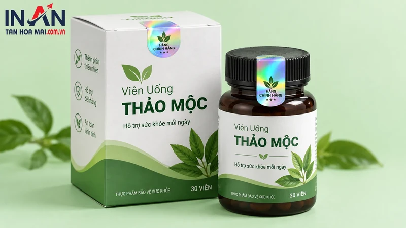 Bộ chai và hộp thực phẩm bổ sung thảo mộc