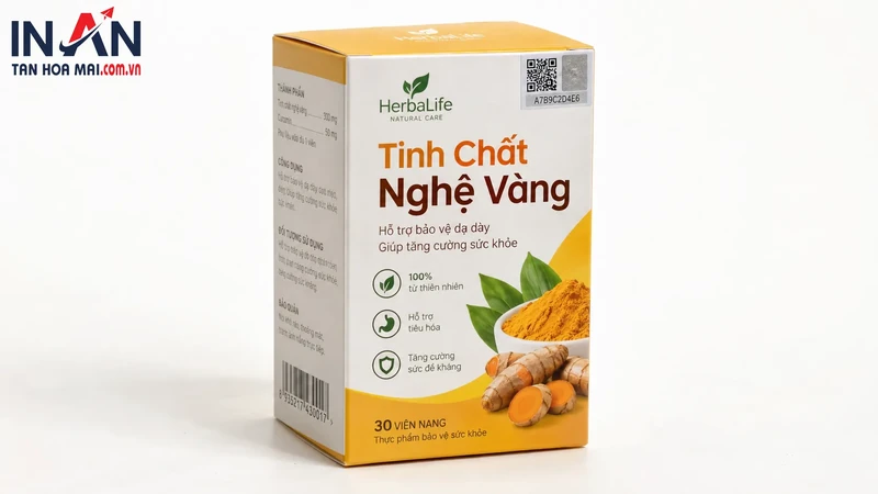 Hộp thực phẩm bổ sung nghệ dùng minh họa chống giả