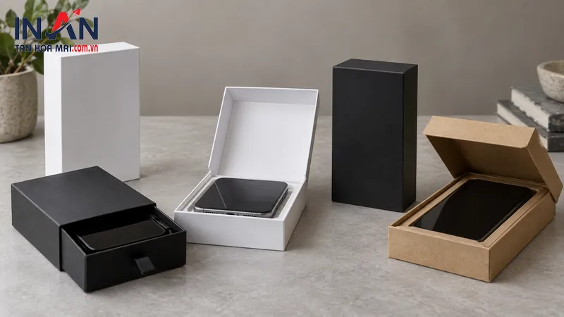 So sánh hộp điện thoại dạng nắp rời và hộp mở lật có khay bên trong