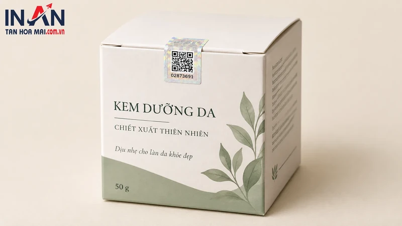 Hộp kem dưỡng da tem QR niêm phong ở mép nắp