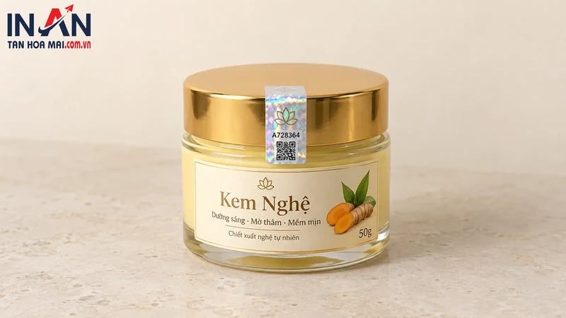 Hũ kem nghệ dùng minh họa vị trí dán tem chống giả