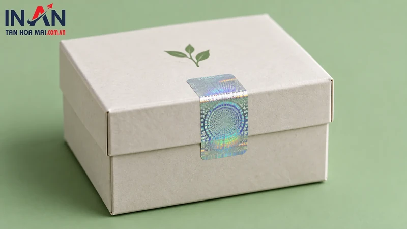 Hộp quà màu trắng tem hologram niêm phong trên nắp hộp