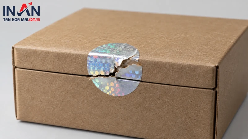 Hộp carton kraft tem hologram tròn niêm phong mép mở