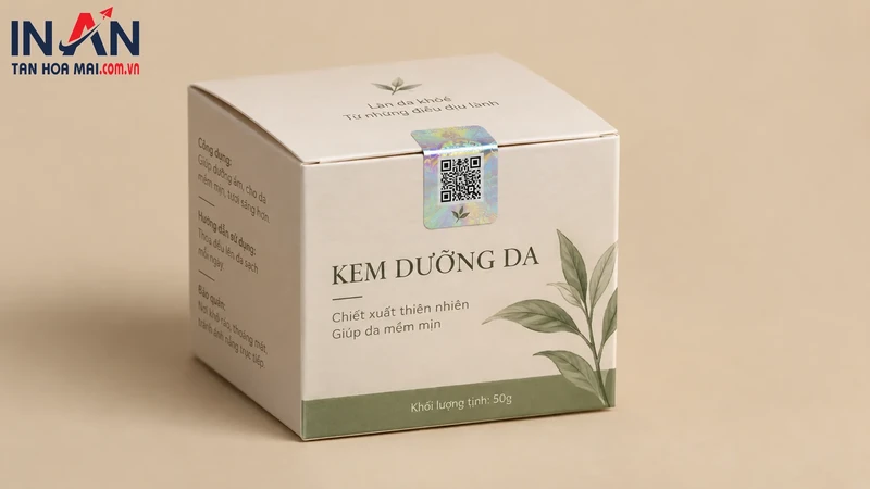 Hộp kem dưỡng da tem hologram kết hợp mã QR niêm phong mép nắp