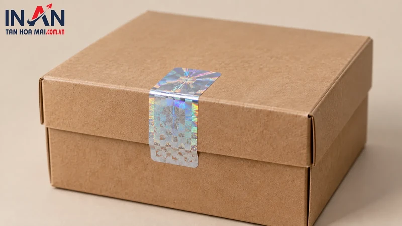 Hộp carton kraft tem hologram niêm phong qua mép nắp