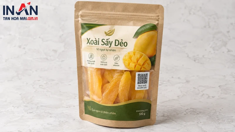 Mẫu túi xoài sấy dùng minh họa giải pháp chống giả