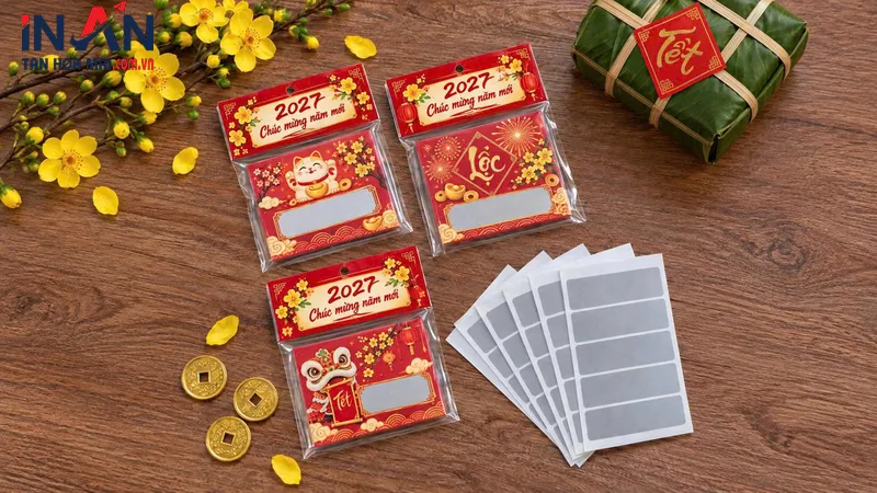 Mẫu thẻ cào lì xì Tết với ý tưởng phần thưởng và thông điệp may mắn