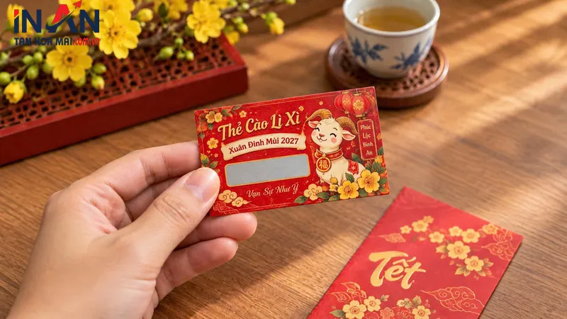 Bố cục mẫu thẻ cào lì xì với thông điệp Tết và khu vực cào bí mật