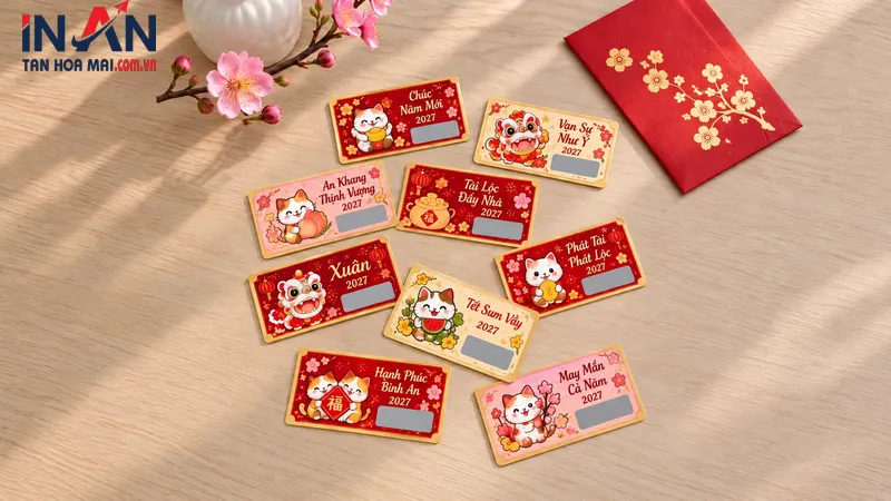 Bộ thẻ cào lì xì may mắn cần kiểm tra nội dung và số lượng trước khi sử dụng