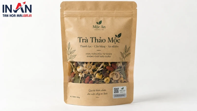 Túi trà thảo mộc Mộc An dùng minh họa vị trí dán tem