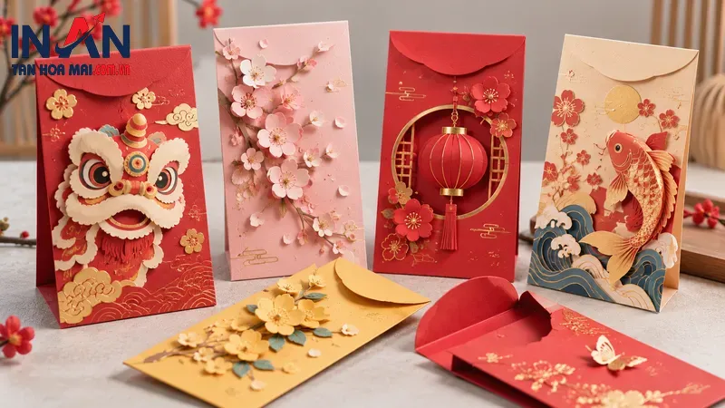 Bao lì xì 3D họa tiết Tết nhiều lớp nổi