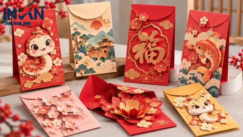 Các mẫu bao lì xì Tết có phần trang trí nổi