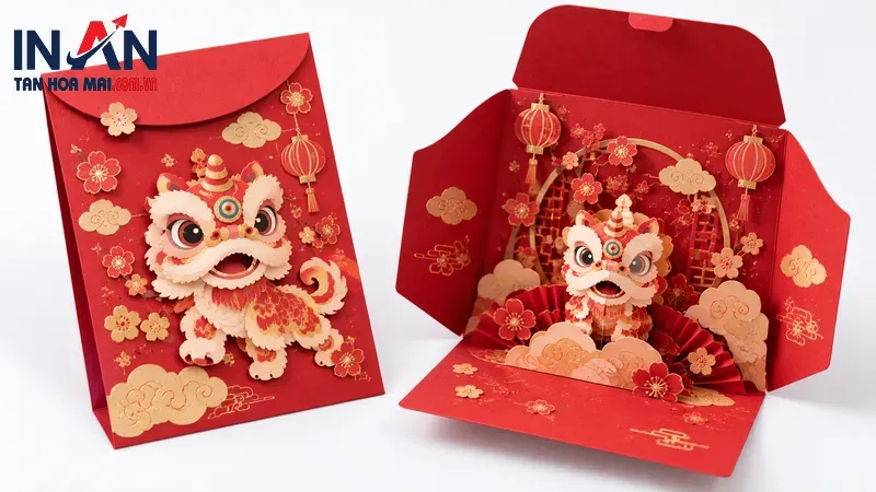 Bao lì xì họa tiết linh vật với hiệu ứng 3D