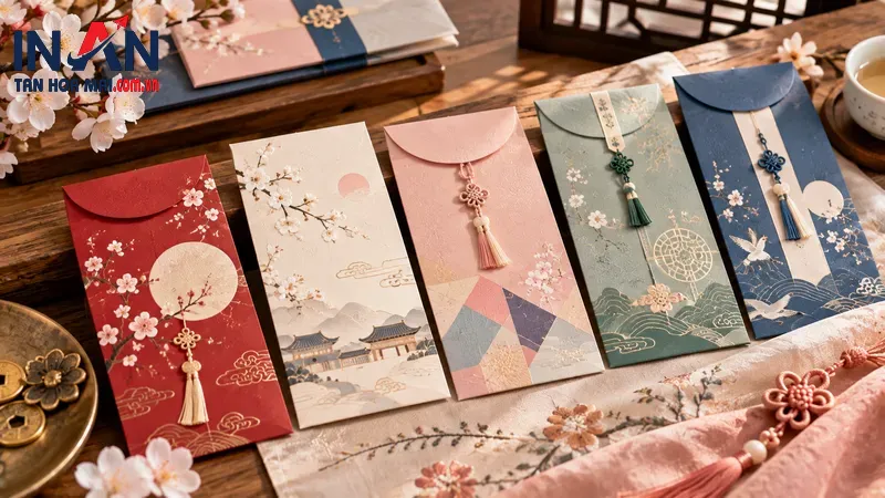 Bộ bao lì xì thiết kế tối giản theo phong cách Hàn Quốc Bộ bao lì xì thiết kế tối giản theo phong cách Hàn Quốc