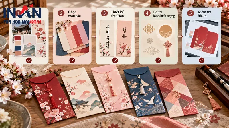Các mẫu lì xì mang phong cách Hàn Quốc đặt cạnh nhau Các mẫu lì xì mang phong cách Hàn Quốc đặt cạnh nhau