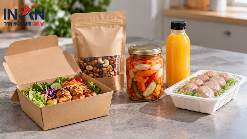 Các dạng bao bì thực phẩm phổ biến Các dạng bao bì thực phẩm gồm hộp túi hũ chai và khay