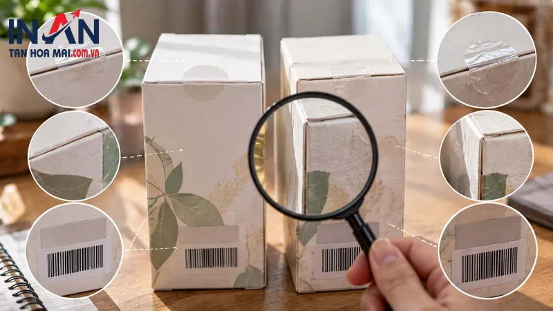 Đối chiếu bao bì sản phẩm Kiểm tra chi tiết bao bì khi đối chiếu hàng thật giả