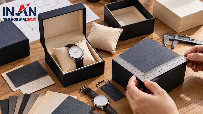 Kiểm tra mẫu hộp đồng hồ cùng giấy và bản in Kiểm tra mẫu hộp đồng hồ cùng giấy và bản in