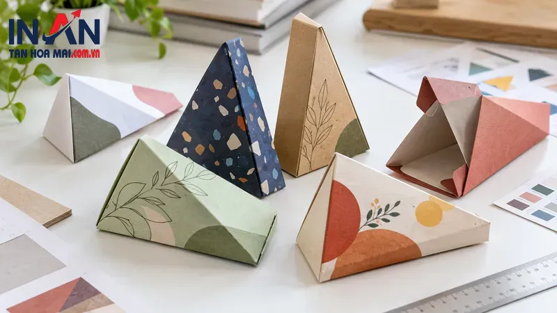 Các mẫu hộp giấy tam giác nhiều màu