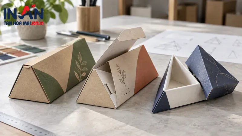Hộp giấy hình tam giác có nắp gấp