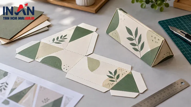 Bản trải khuôn của hộp tam giác bằng giấy