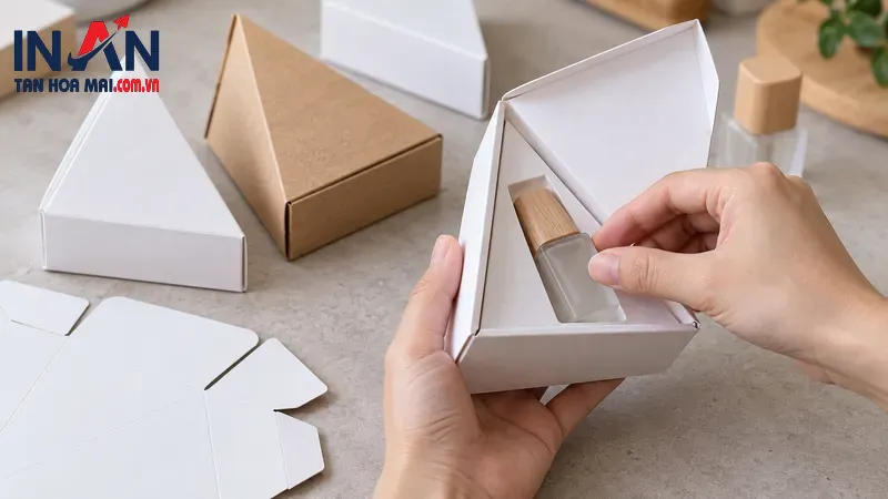 Cách gài đáy và đóng nắp hộp tam giác