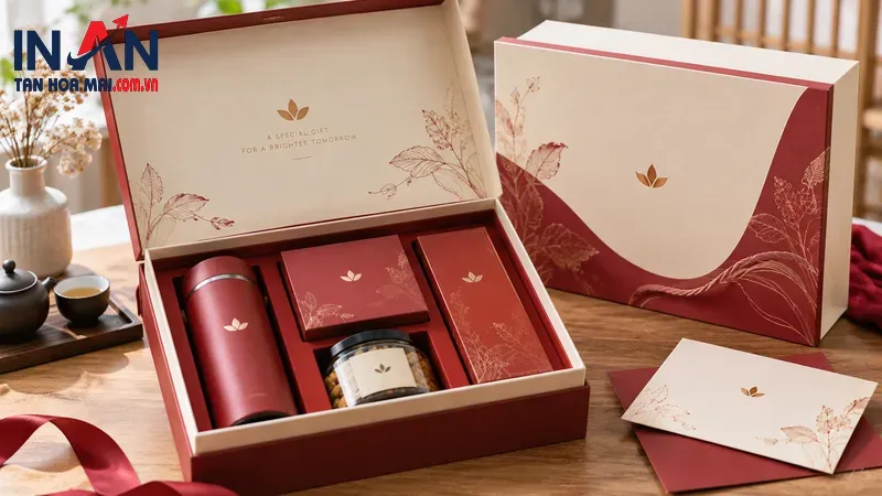 Hộp quà doanh nghiệp dạng nắp mở với khay chia ngăn Hộp quà doanh nghiệp dạng nắp mở với khay chia ngăn