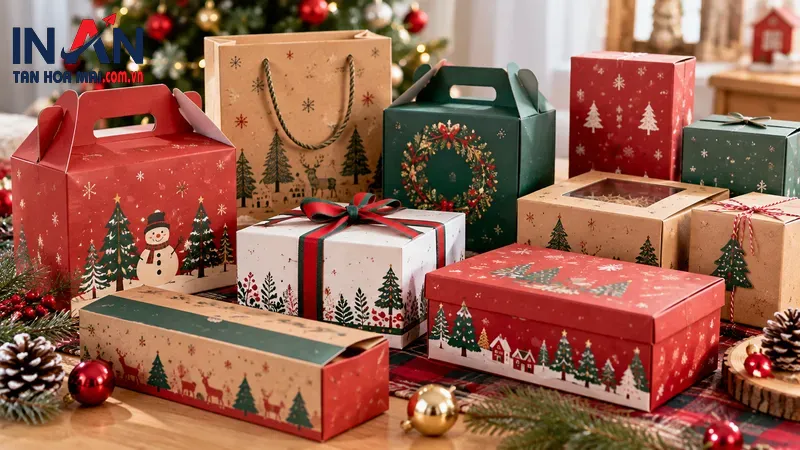 Bộ hộp quà Noel nhiều kích thước màu đỏ và xanh Bộ hộp quà Noel nhiều kích thước màu đỏ và xanh