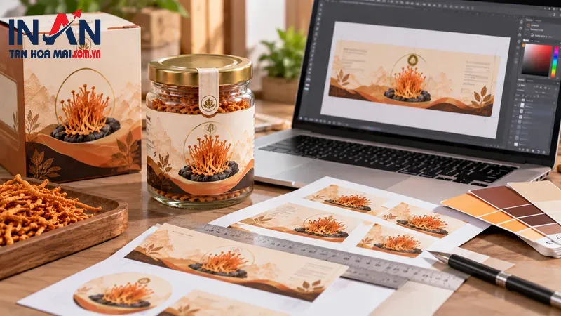 Mẫu tem nhãn đông trùng hạ thảo cạnh bản thiết kế Mẫu tem nhãn đông trùng hạ thảo cạnh bản thiết kế