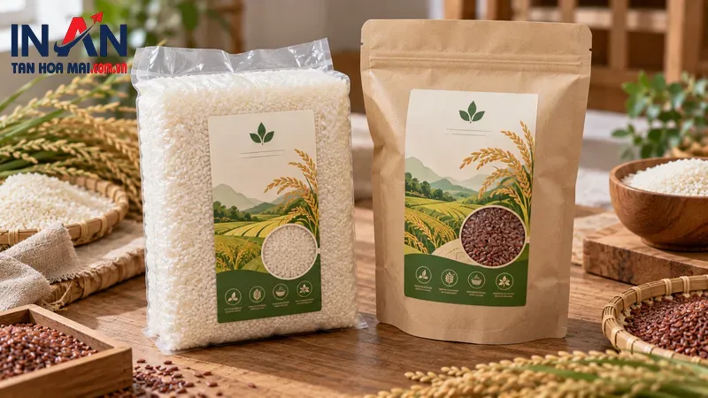 Các mẫu tem gạo dán trên túi đóng gói