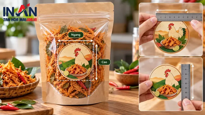 Hũ khô gà với tem nhãn mặt trước và mặt sau Hũ khô gà với tem nhãn mặt trước và mặt sau