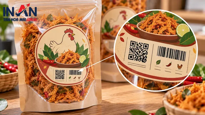 Các mẫu tem dán khô gà trên hũ và túi Các mẫu tem dán khô gà trên hũ và túi